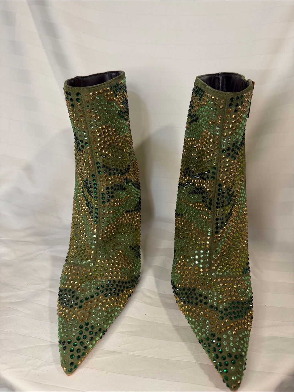 Kurt Geiger Green Crystal Embellished Pointed Ankle Boots
